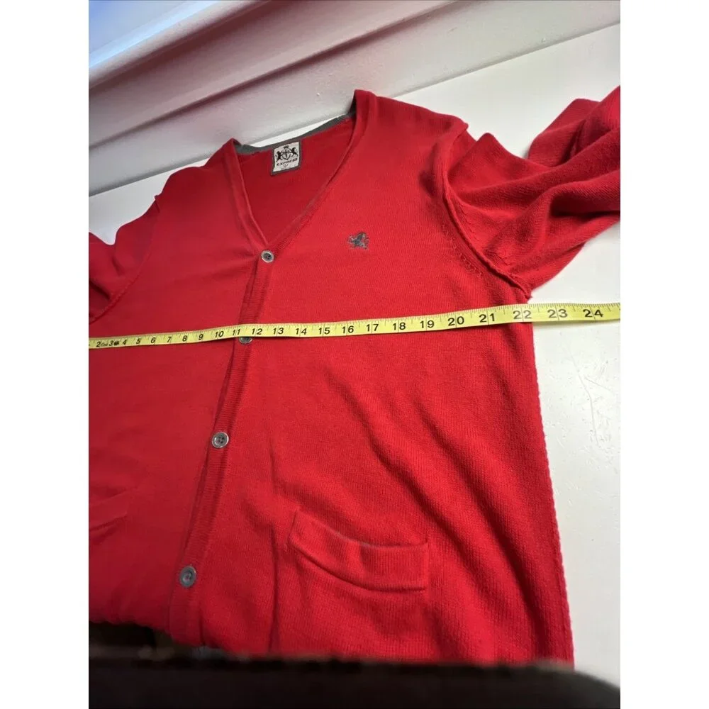 Mens Express Button Down Cardigan Red Knit‎ Sweater Size L Pockets